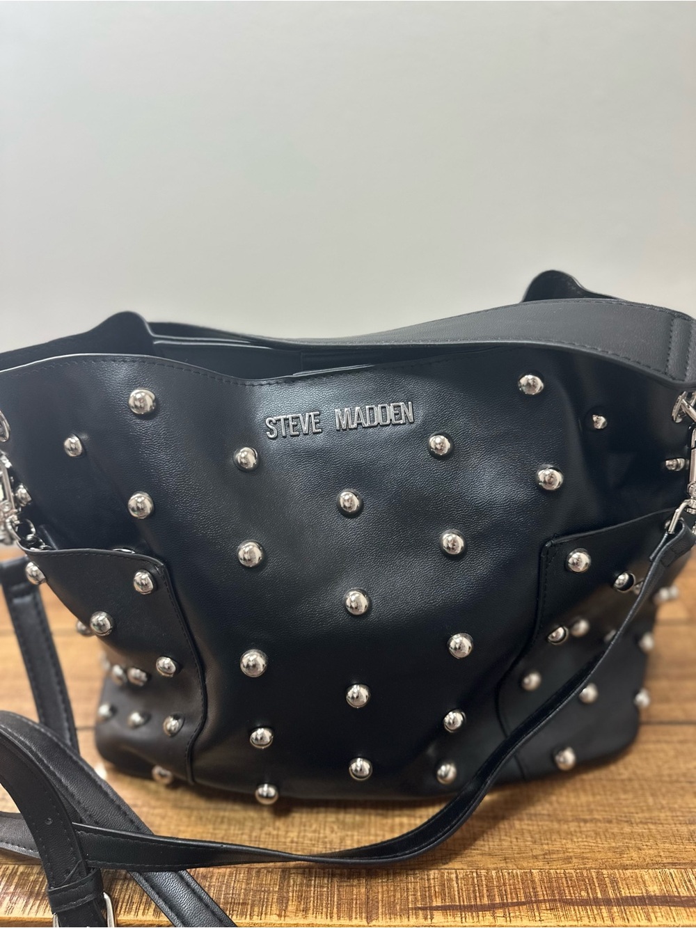 Steve Madden Black Shoulder Bag with Silver Studs.